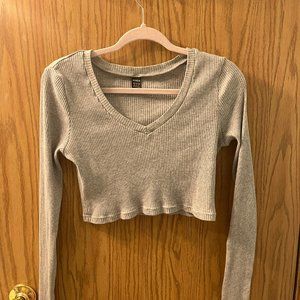 Shein Gray Cropped Long Sleeve Tee XL